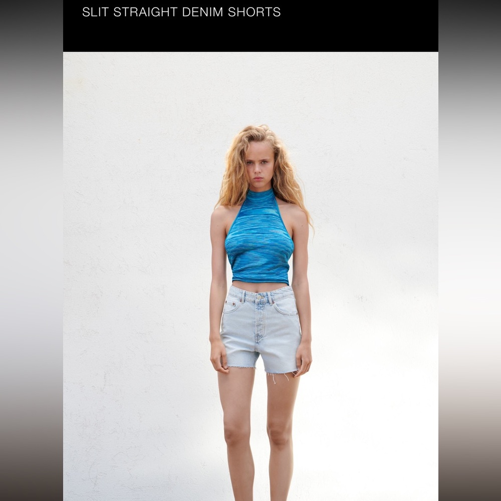 NEW with tags- Zara-Slit straight denim shorts